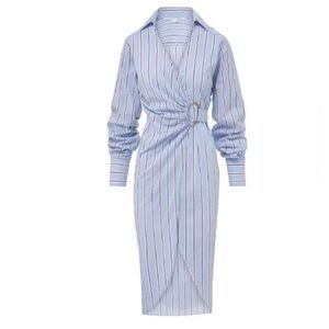 Veronica Beard Blue and Orange Striped Long Sleeve Dress